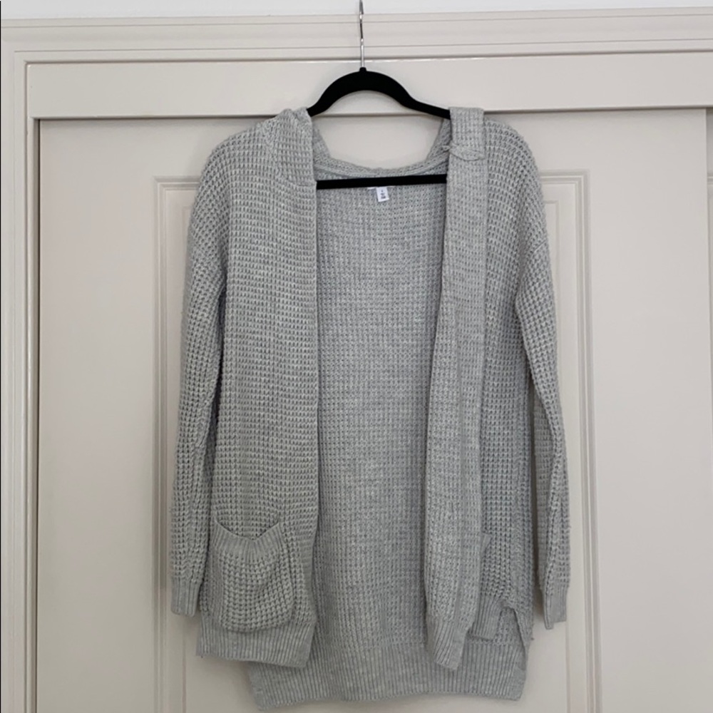 Gray hooded cardigan